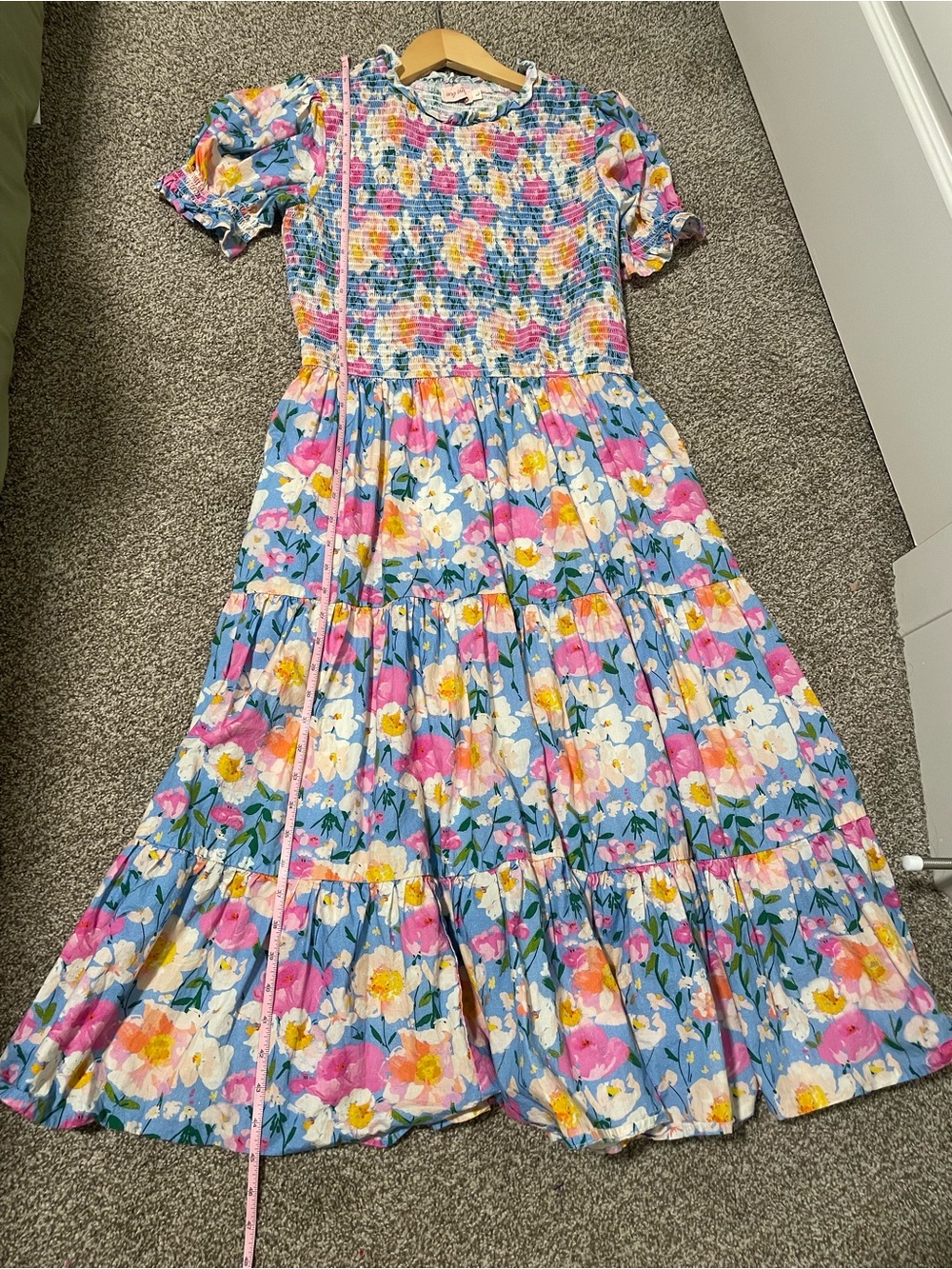 Ivy City Co Delia Dress in Blue - Floral Smocked Midi Dress with Pockets - Picture 6 of 16
